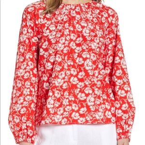 Caslon Pintucked Scarlet Red Floral Top